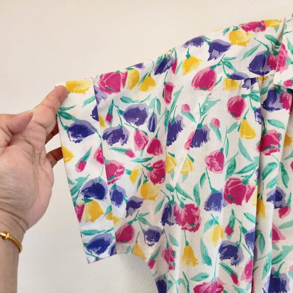 Vtg 70's Fit Flare Midi Shirt Dress Floral Colorful Collar Women M Retrolook - Picture 5 of 14